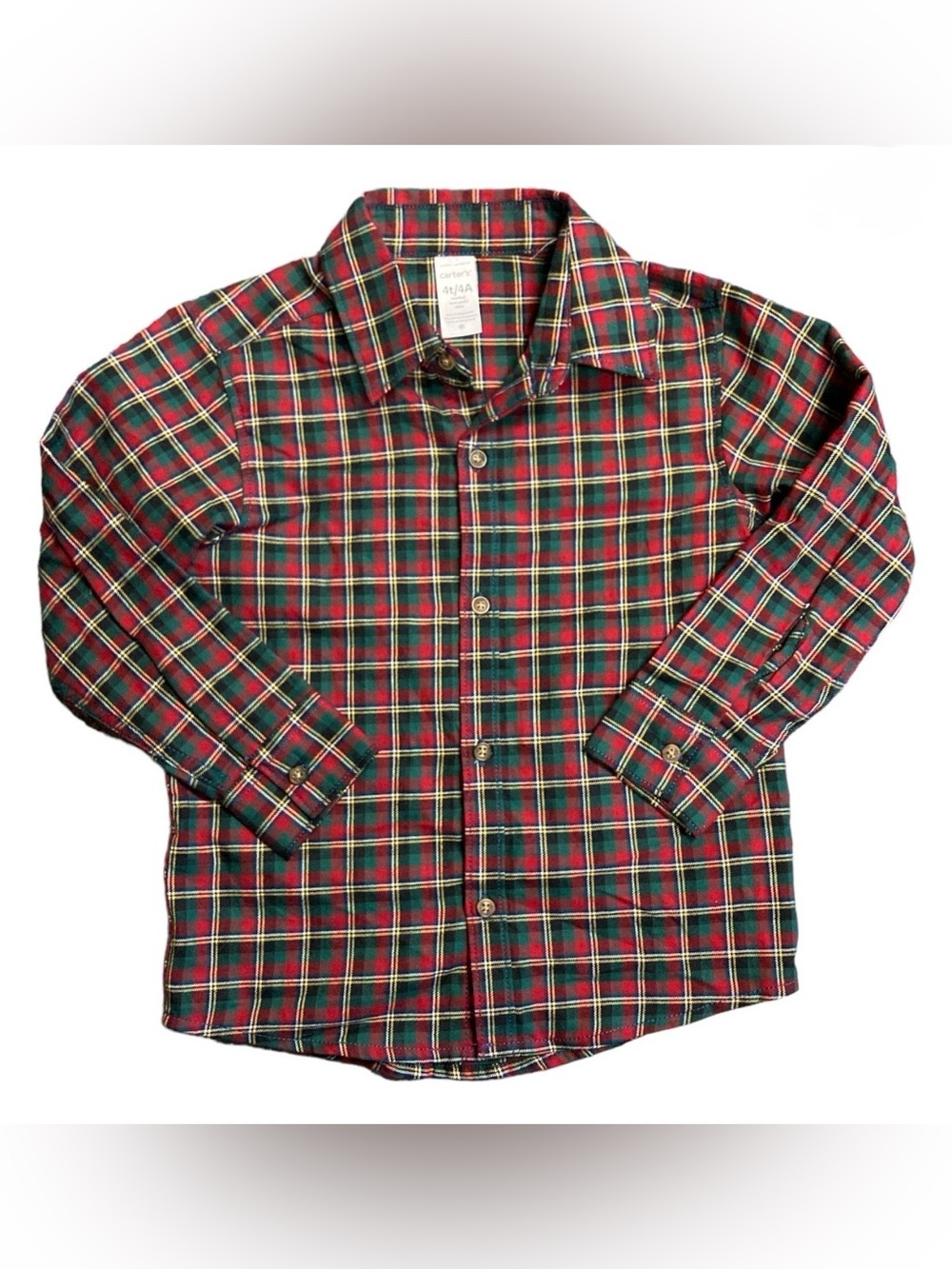 Carter’s Boys Long Sleeve Button Down Red/Green Plaid Cotton Shirt – Size 4T
